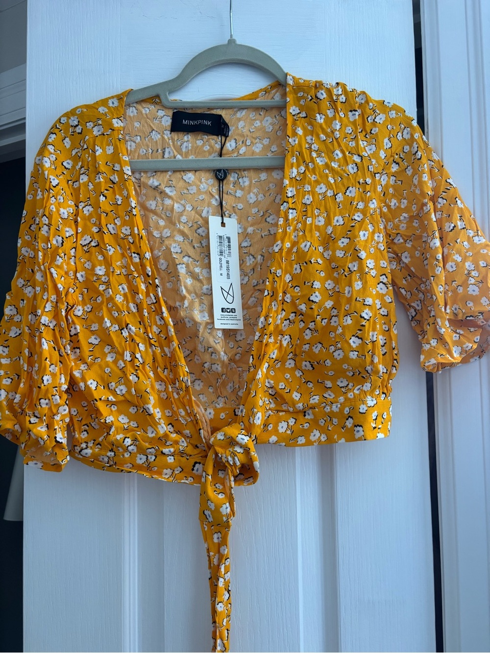 MINKPINK Yellow Wrap Crop Top